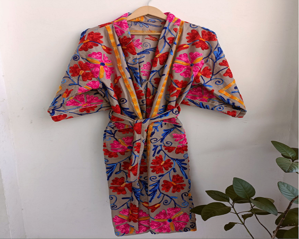 Embroidery print kimono robes