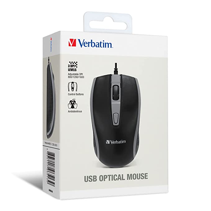 Verbatim Optical Wire Mouse 3 DPI (Three Levels of Sensitivity :800/1200/1600 dpi