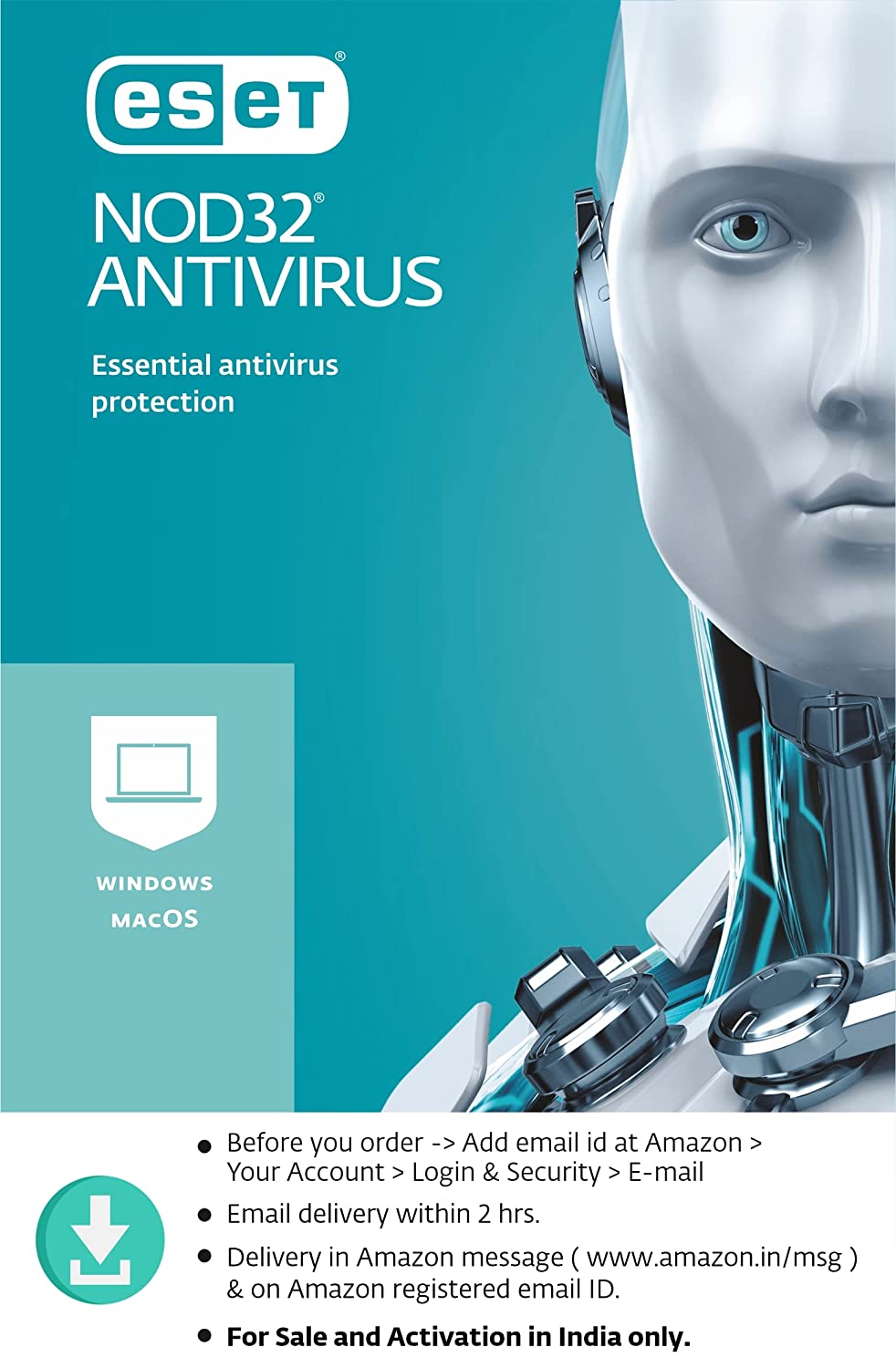 Eset NOD32 Antivirus Latest Version - 1 PC, 1 Year (Email Delivery in 2 Hours - No CD)