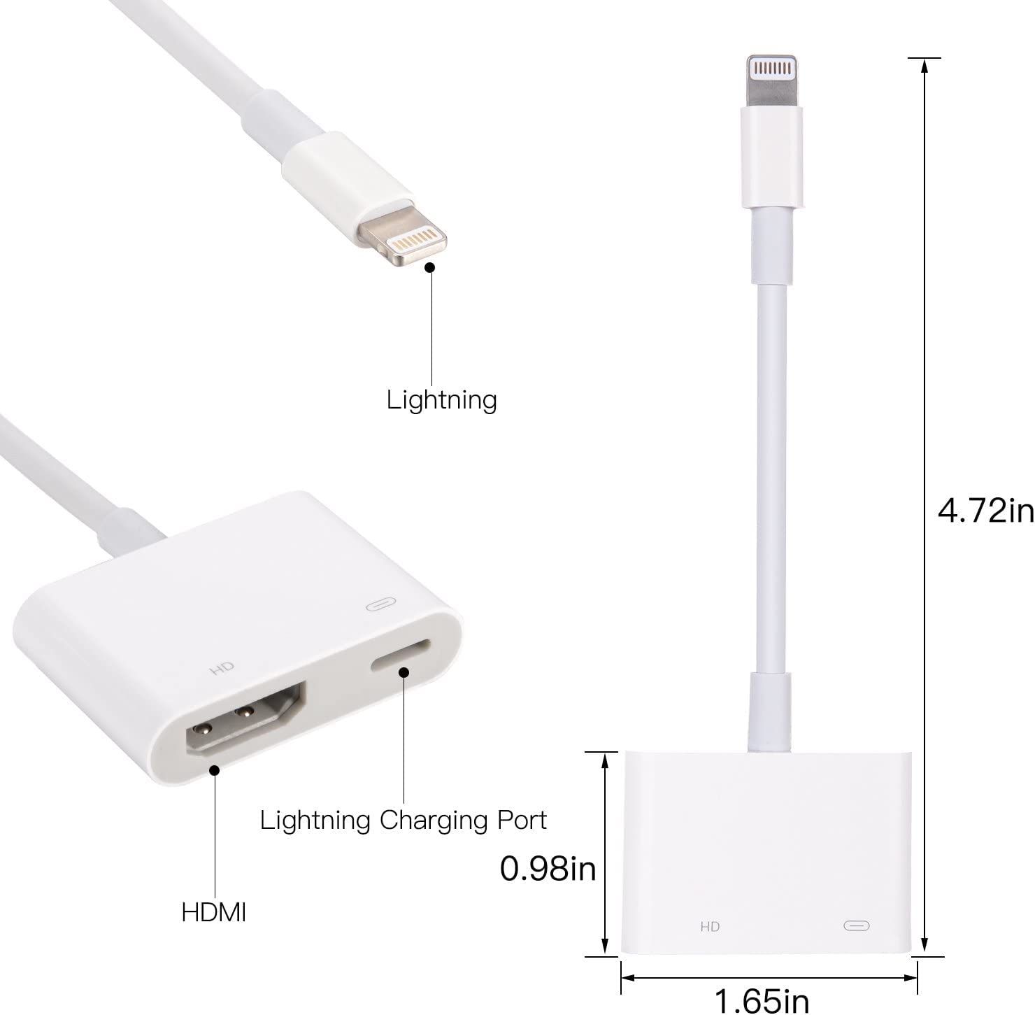 Lightning to HDMI Adapter Digital AV, for iPad iPhone to HDMI Adapter 1080P with Lightning Charging Port Compatible for iPhone and iPod Models and TV Monitors Projectors