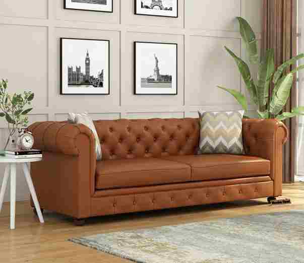 Wooden and leather sofa set