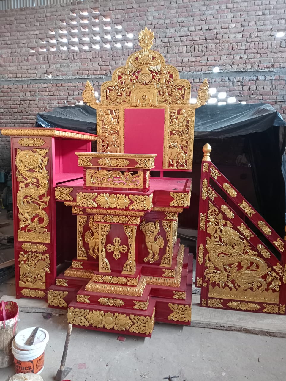 Buddhist-Tibetan Wooden God Singhasan