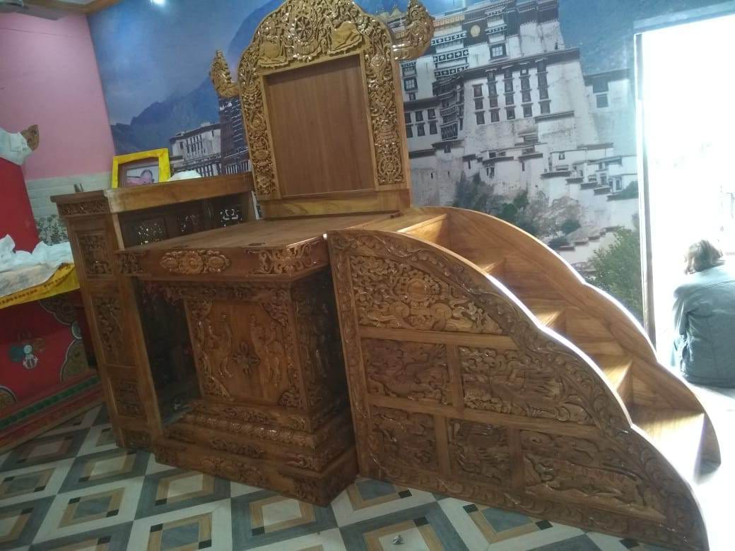 Buddhist-Tibetan Wooden God Singhasan