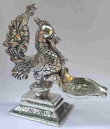 German silver Peacock deepak 5 inch_1