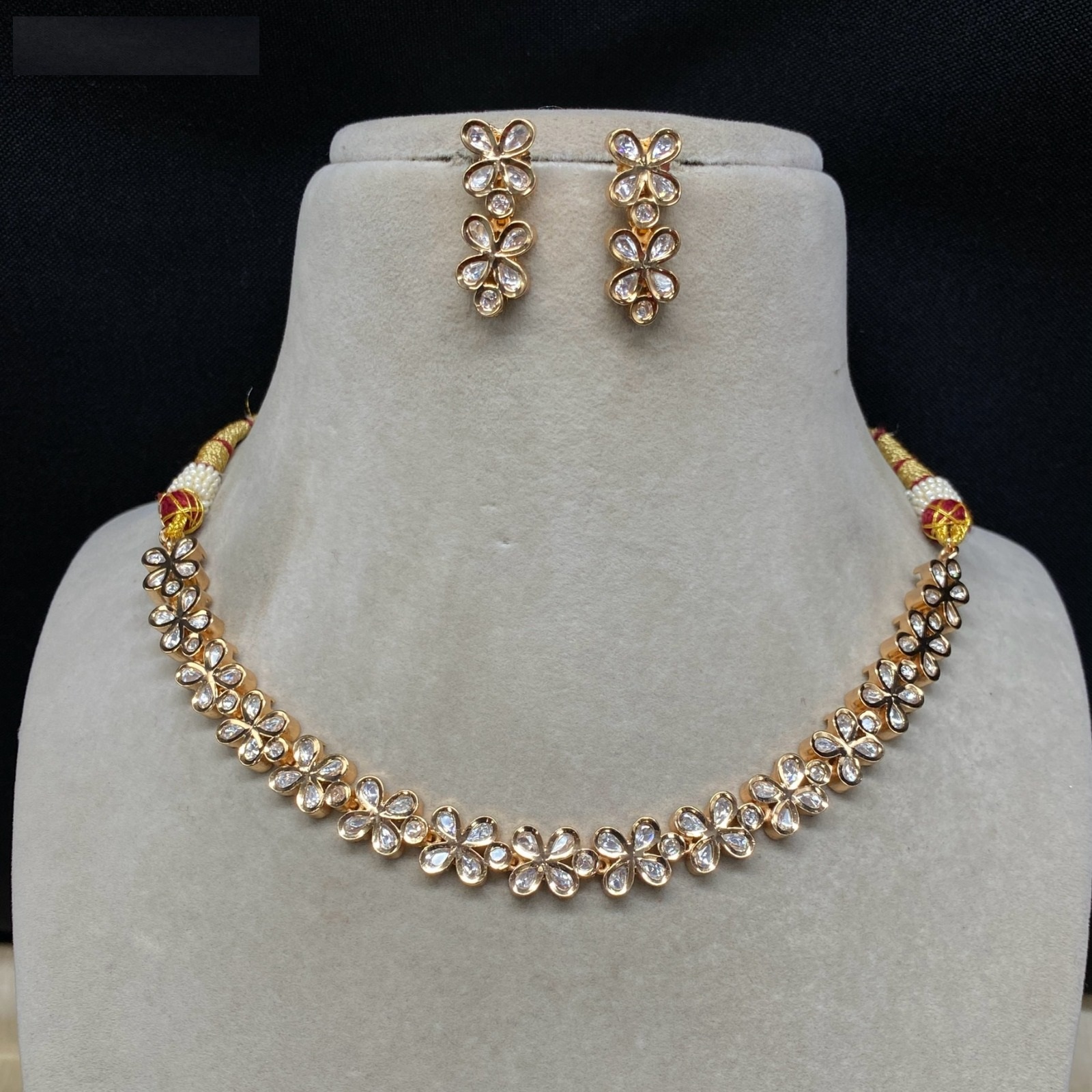 Latest Design Floral Gold Plated Kundan Polki Necklace