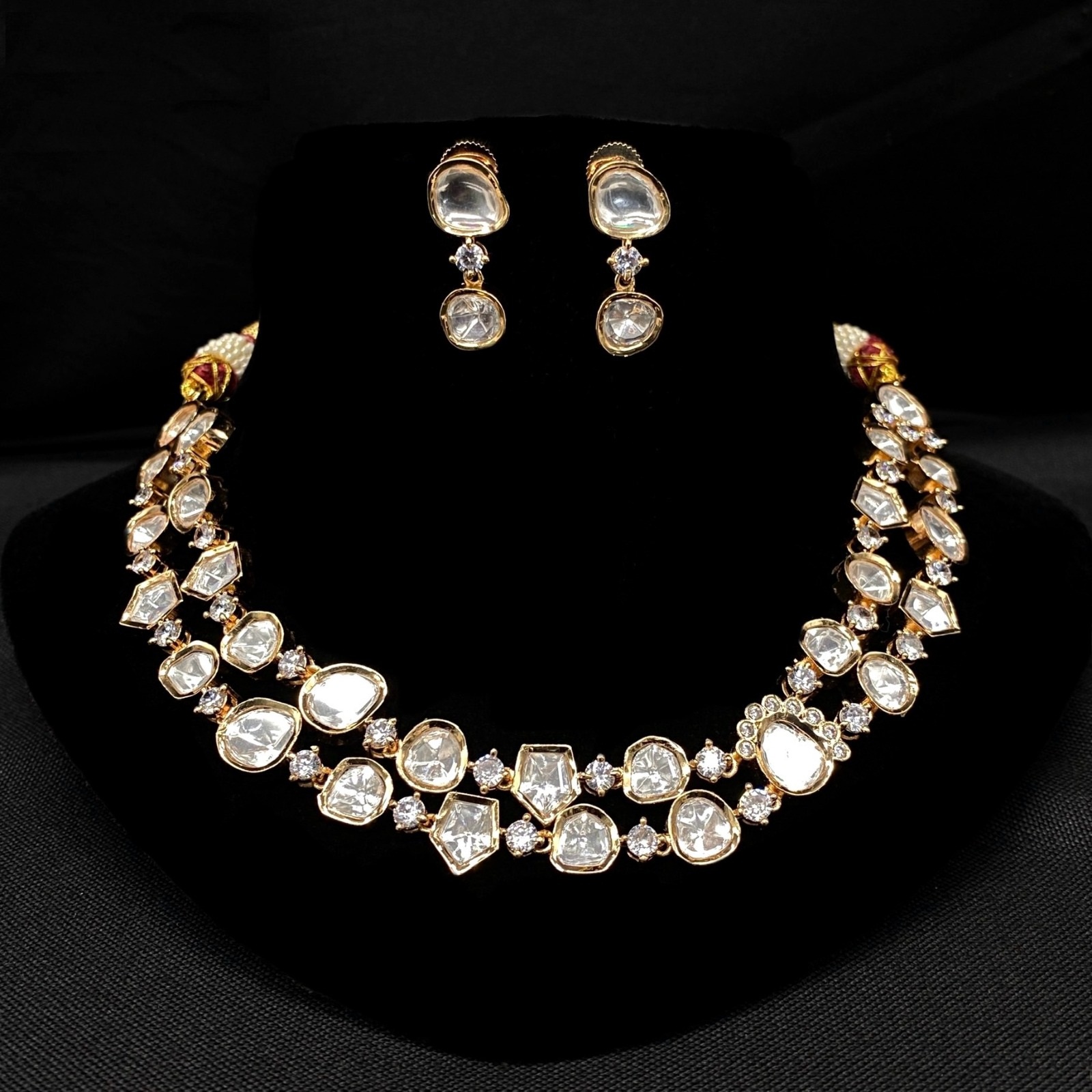 raditional Double Line Gold Plated Kundan Polki Necklace