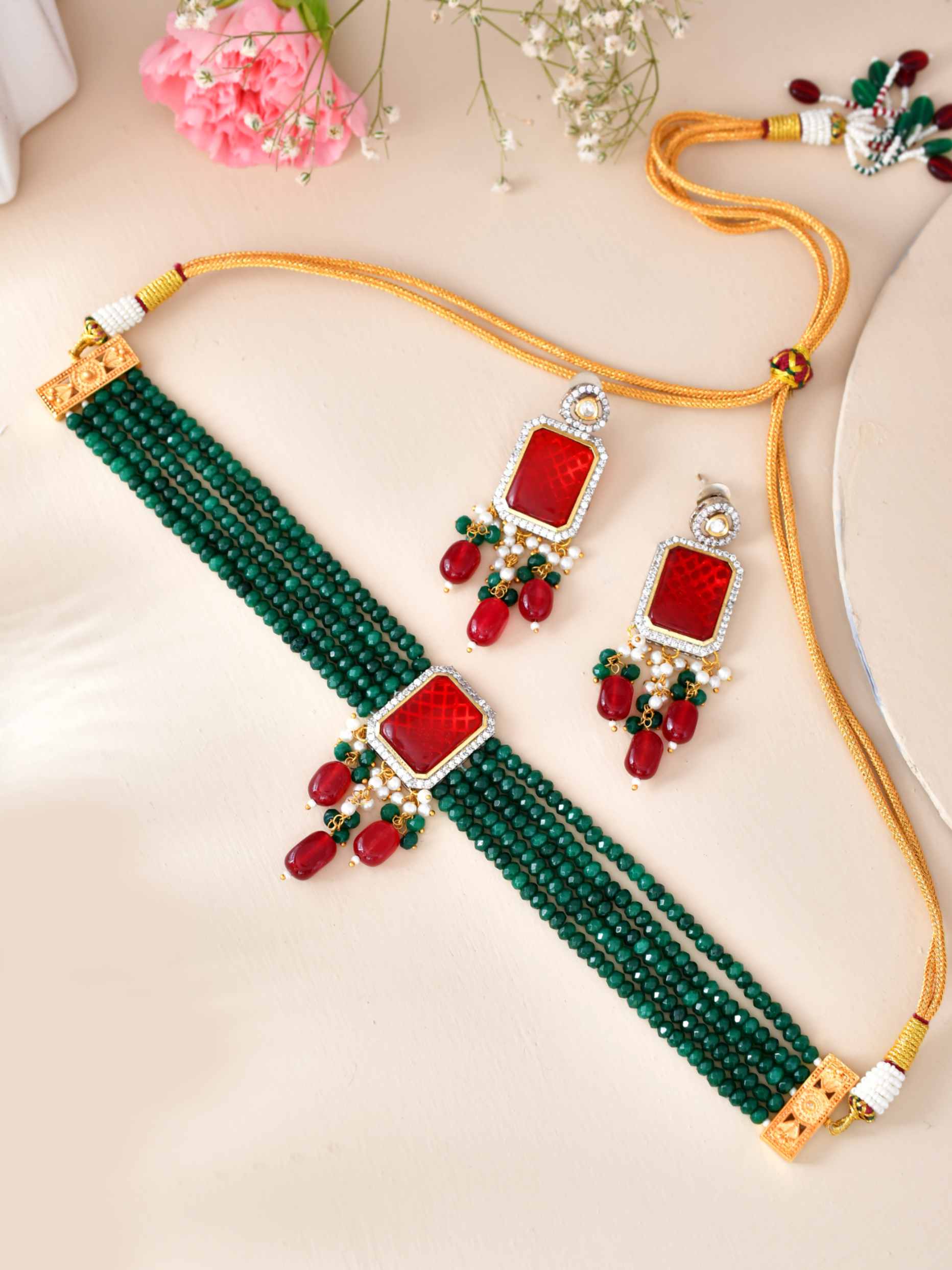 Elegant Choker Layered Meenakari And Kundan Necklace