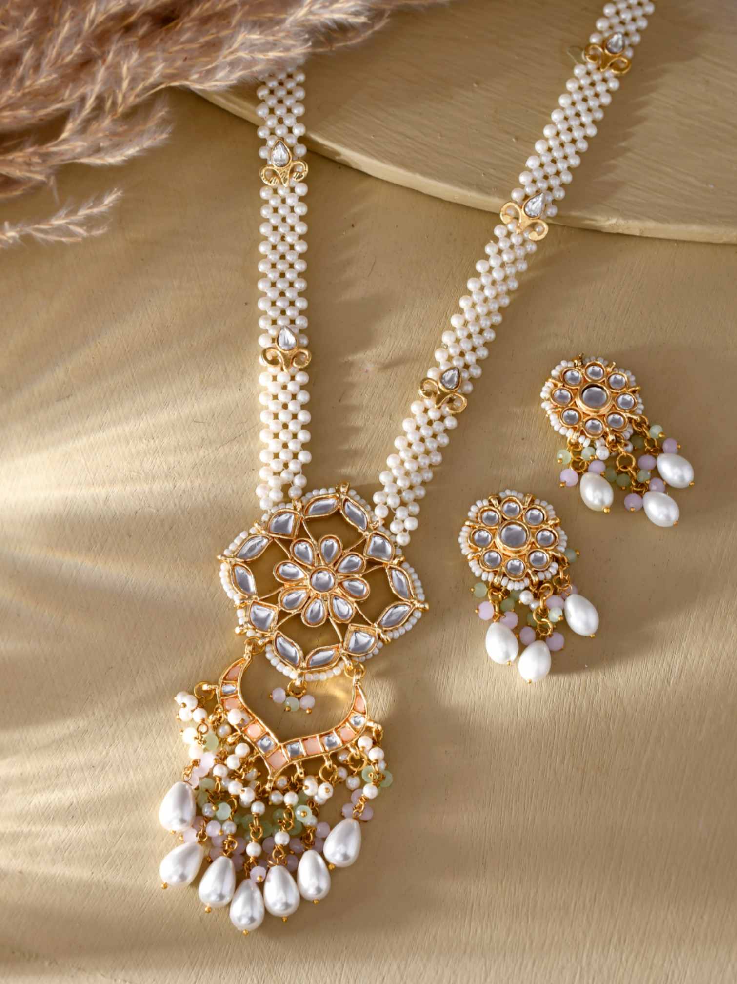 Beautiful White Pearl Meenakari And Kundan Long Necklace
