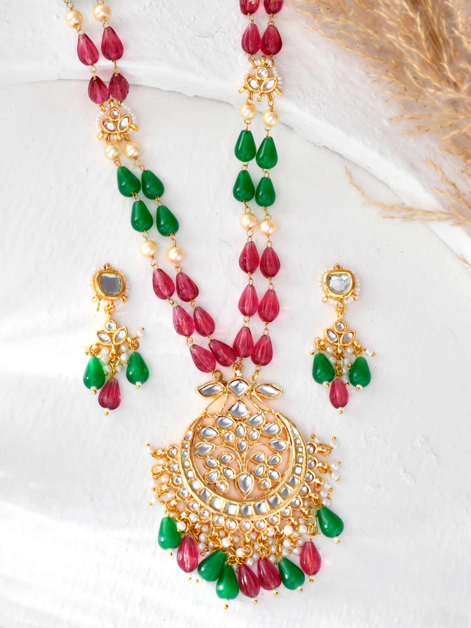Elegant Multicolor Beads Double Line Meenakari And Kundan Necklace