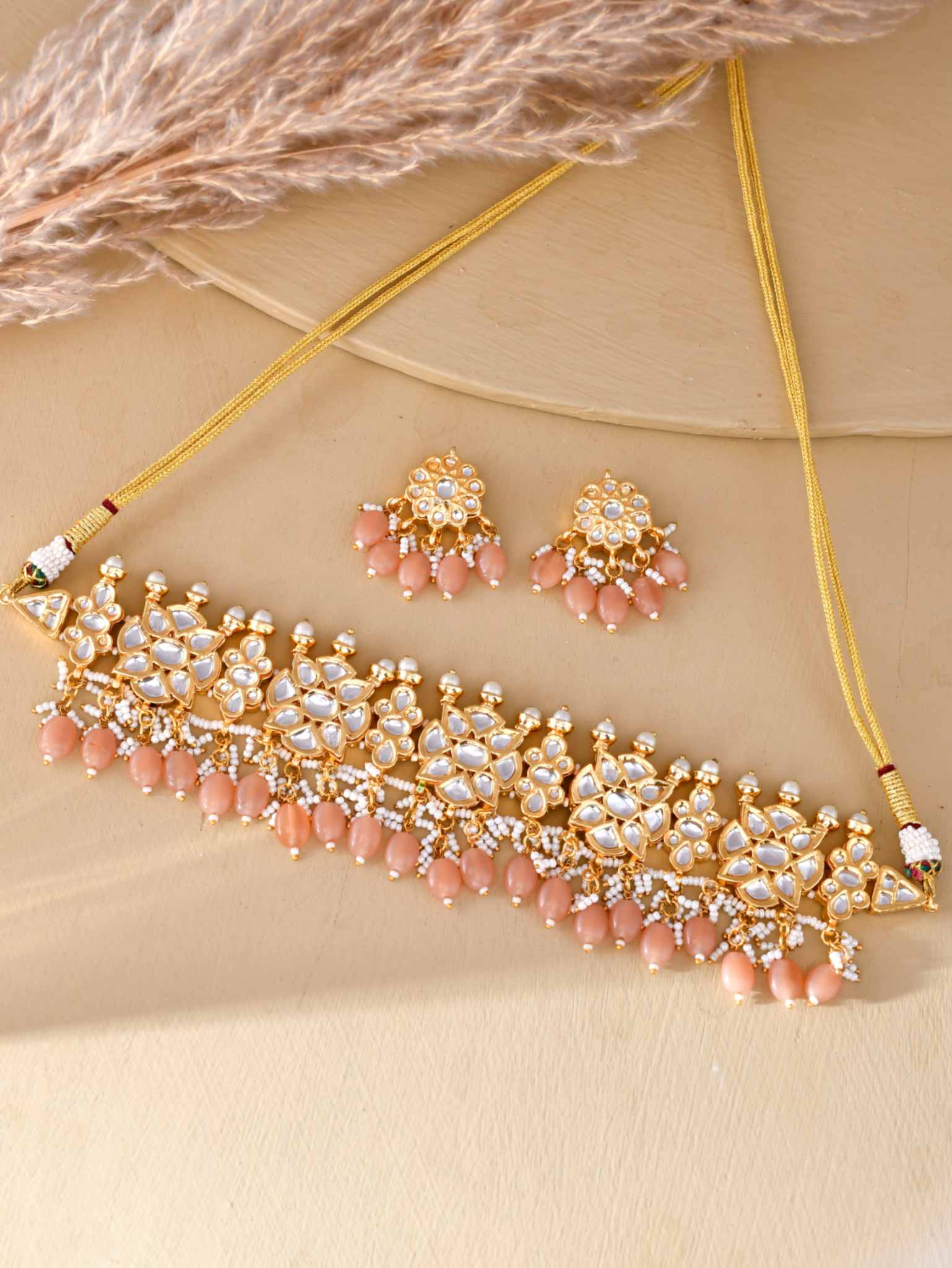 Beautiful Gold Plated Floral Style Meenakari And Kundan Choker Necklace