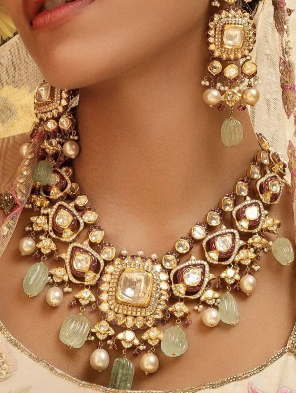 Bridal Elegant Gold Plated Pachi Kundan Polki Necklace With Pumpkin Beads 