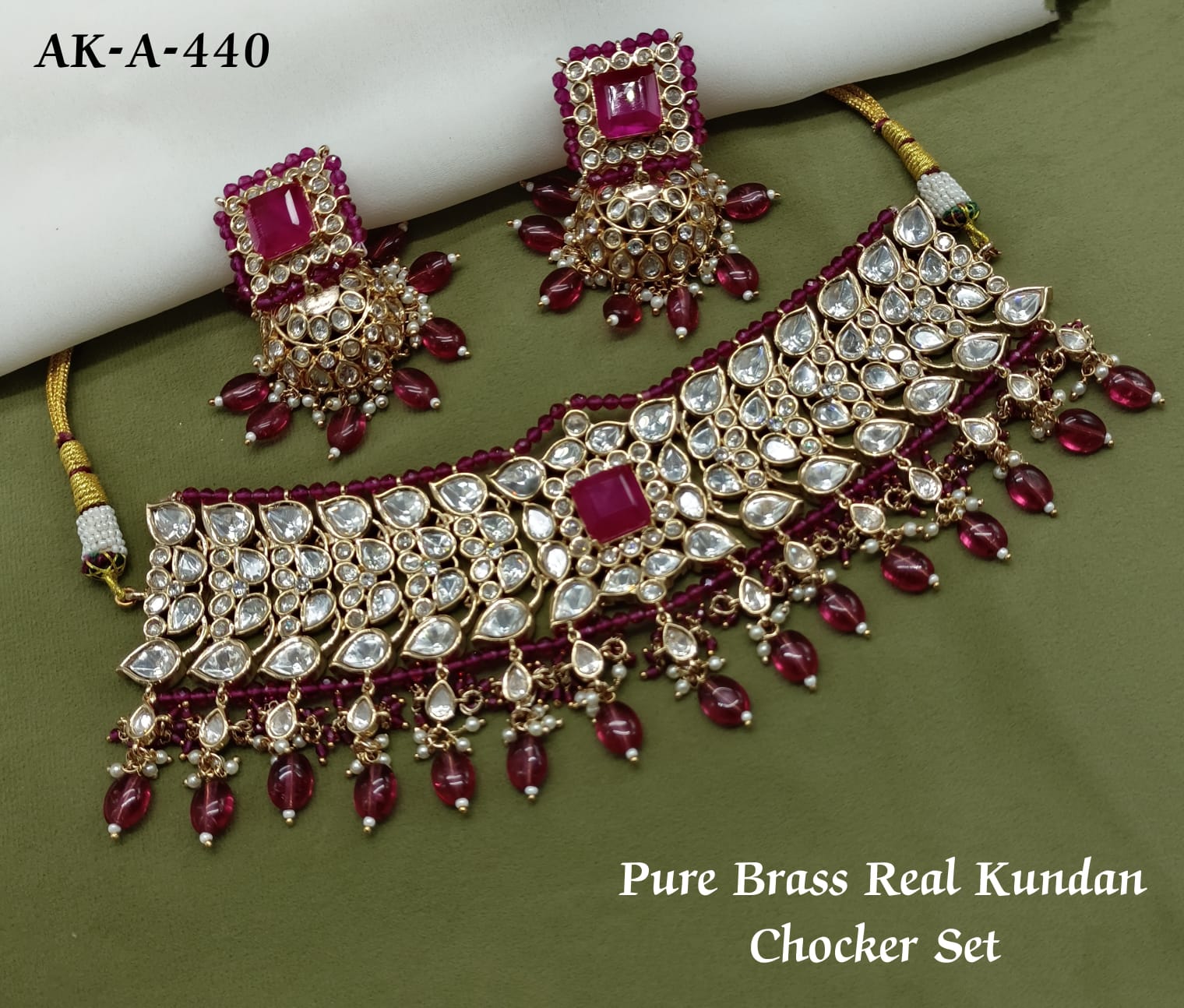 Elegant Gold Plated Colour Stone and Polki Choker Necklace With Beads 