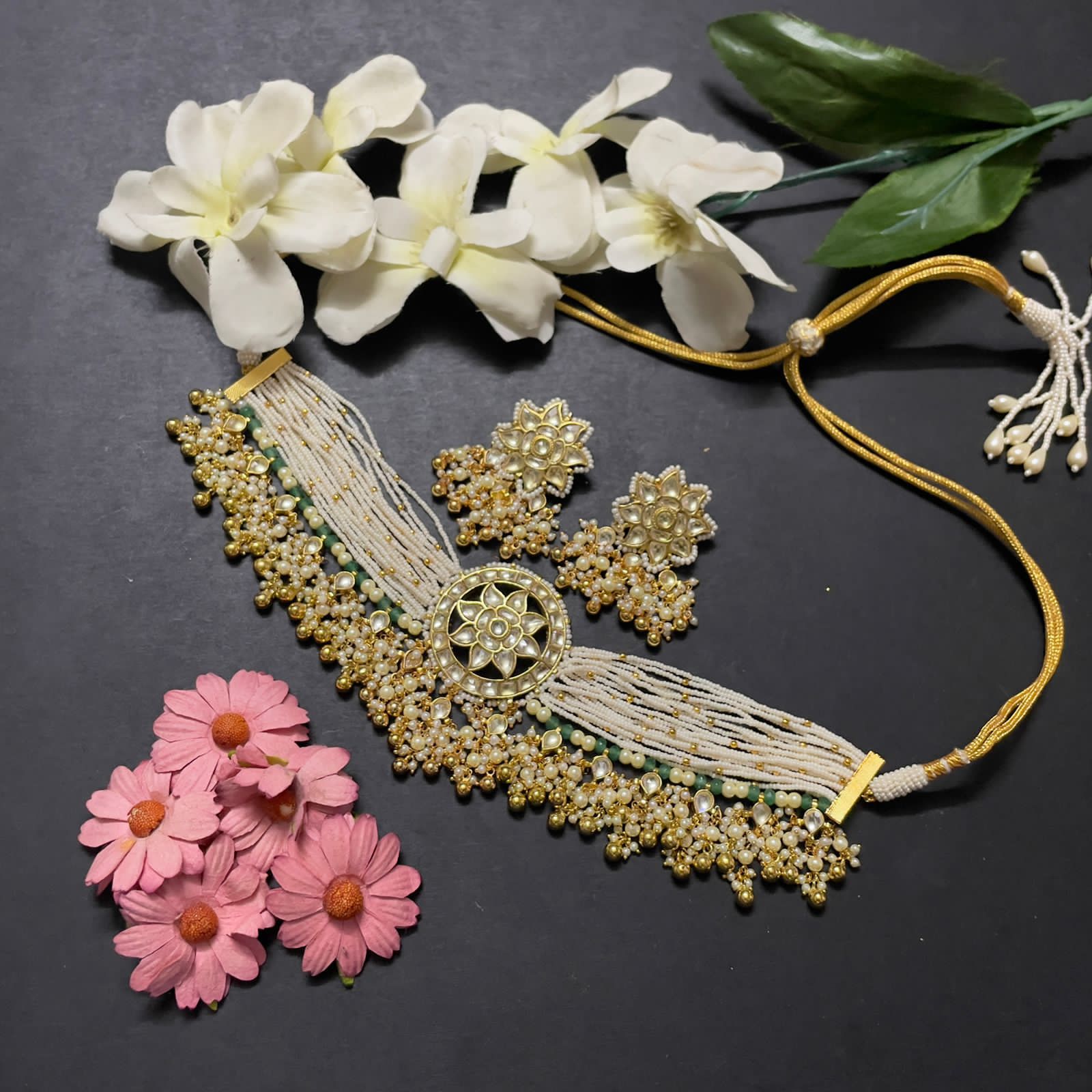 Multistrand Beaded Gold Plated Pachi Kundan Choker Necklace