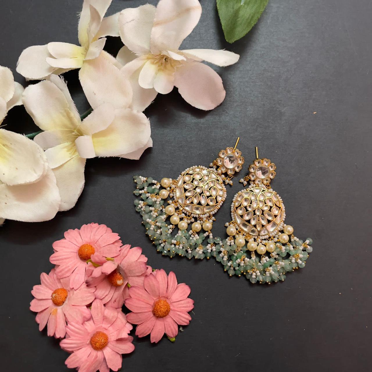 Traditional Gold Plated Pachi Kundan Chandbali Earrings