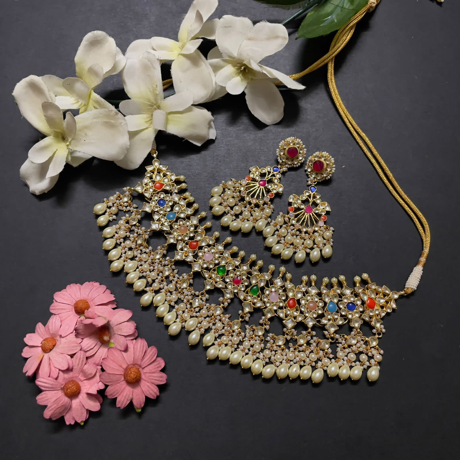 Brass Multicolor Navratan Pachi Kundan Choker Necklace