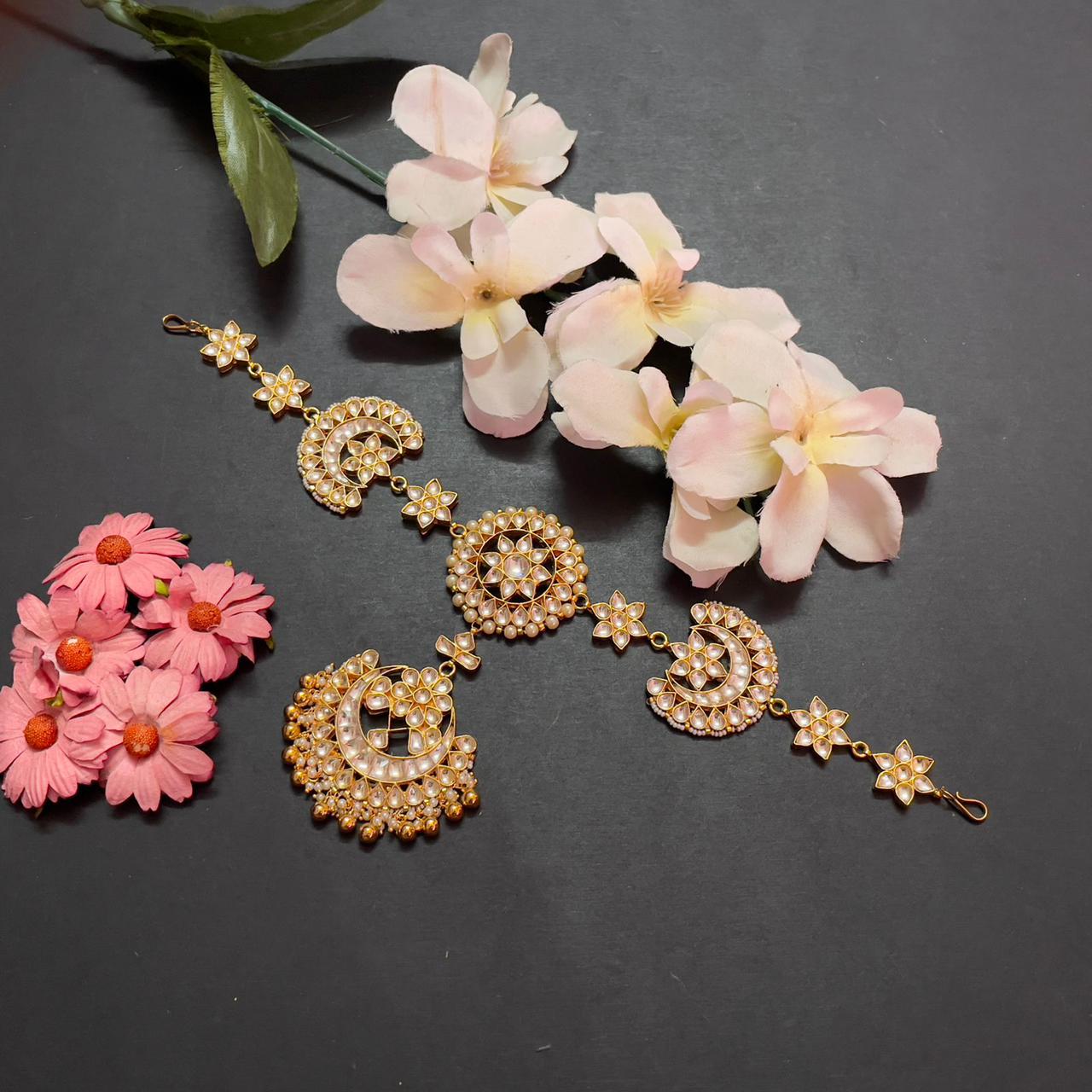 Gold Plated Kundan Jadau Pachi Kundan Matha Patti 