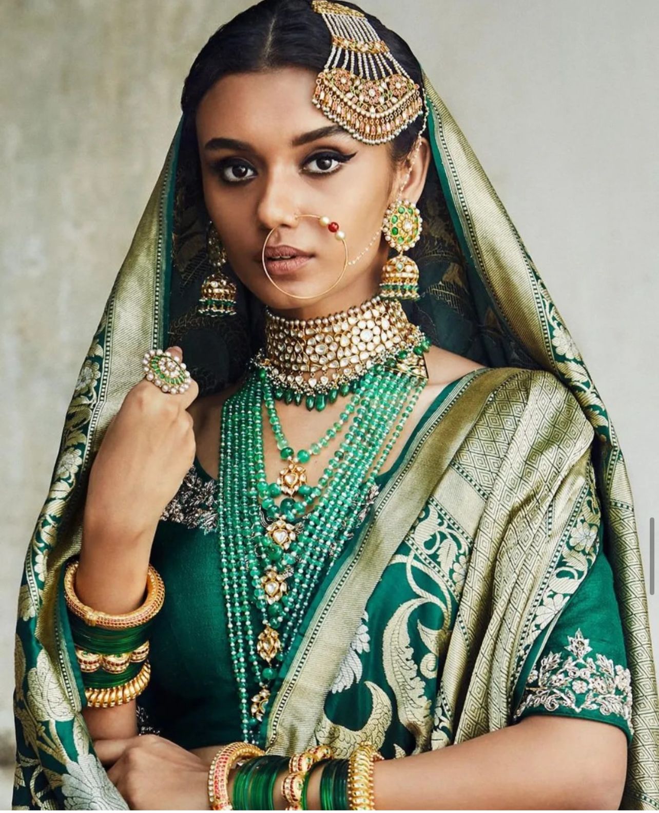 Traditional Bridal Multilayer Pachi Long Necklace and Strawberry Quartz Drop Choker Necklace