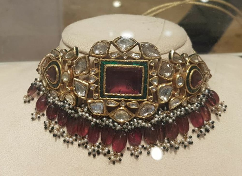 Royal Green Carved Red Stone Pachi Kundan Polki Choker Necklace