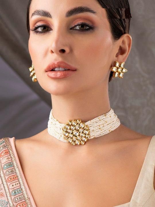 Elegant Multistrand Beaded Kundan Choker Necklace 