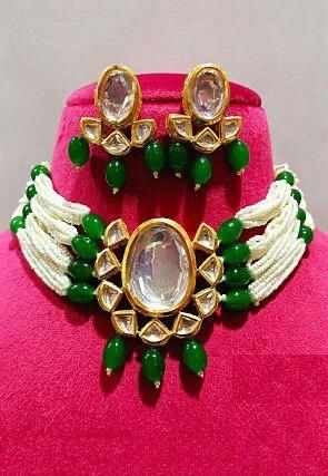 Multi-Line Green Beaded Heavy Kundan Choker Necklace