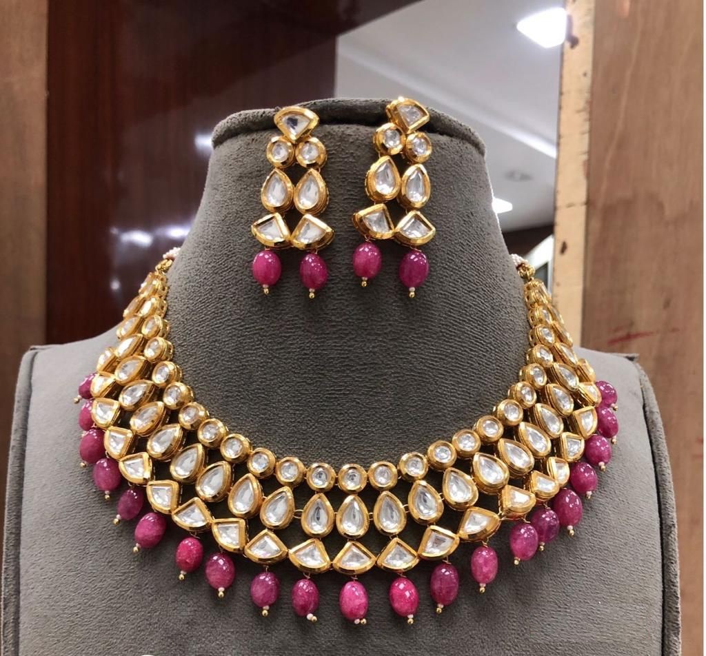 Gold Plated Beads And Kundan Choker Necklace 