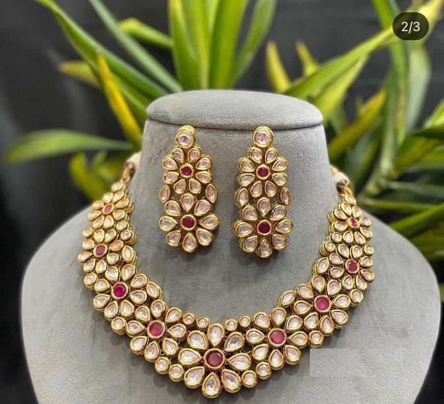 Traditional Gold Plated Kundan Studded And Pink Stone Necklace