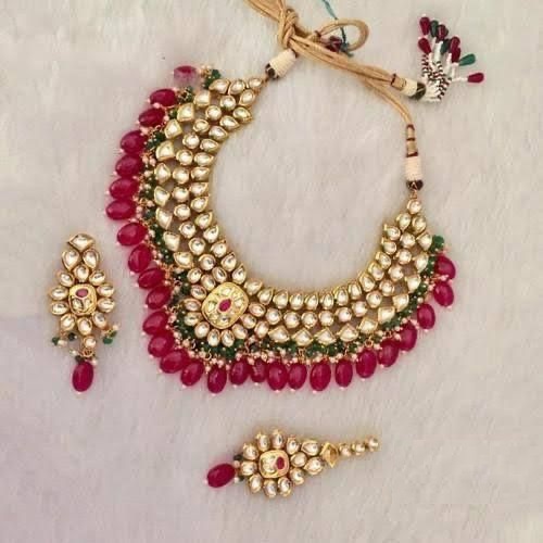 Bridal Gold Plated Kundan Studded And Pink Beaded Necklace