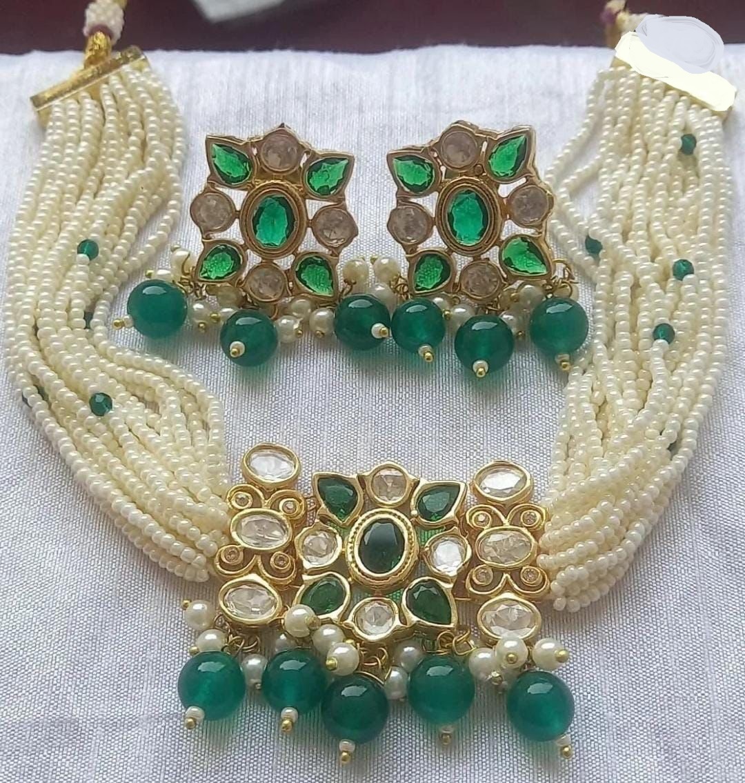 Multistrand Beaded Gold Plated Kundan Studded Choker Necklace 