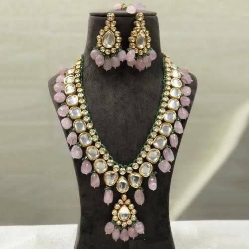 Heavy Kundan Studded And Pink Beaded Long Necklace