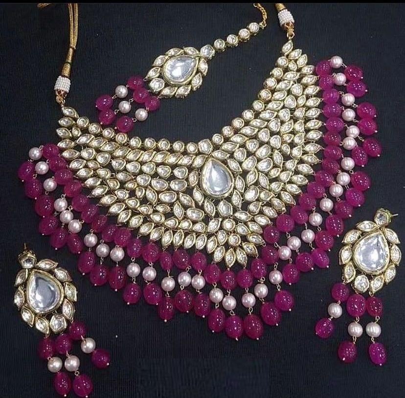 Latest Bridal Heavy Kundan Studded And Pink Beaded Necklace 