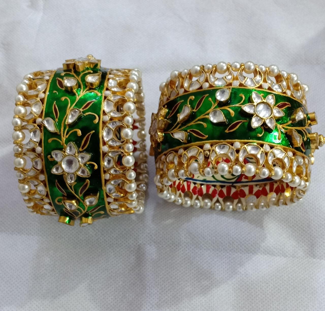 Dark Green Meenakari Work Polki Bangle