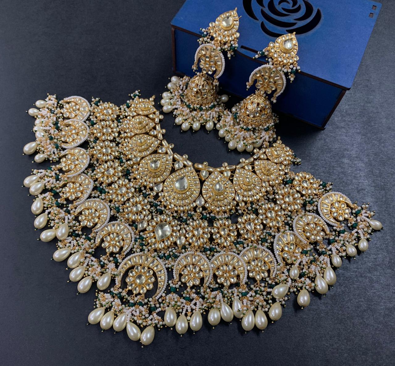 Statement Bridal Necklace in Handmade Kundan With Pearls
