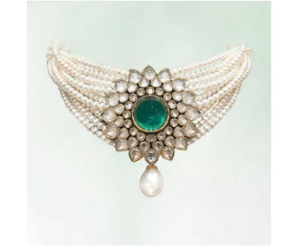White Morden Sliver Kundan Polki Necklace, For Wedding & Party Wear