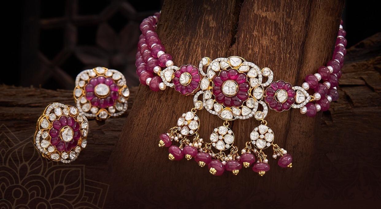 Casual Wear Classic Pink Kundan Jadau Moissanite Choker Sliver Necklace