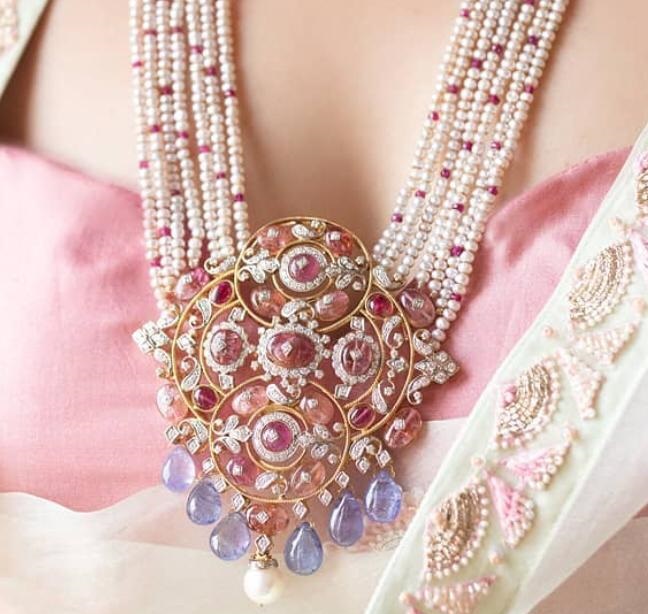 Casual Wear Imitation Beautiful Pink Moissanite Kundan Sliver Necklace