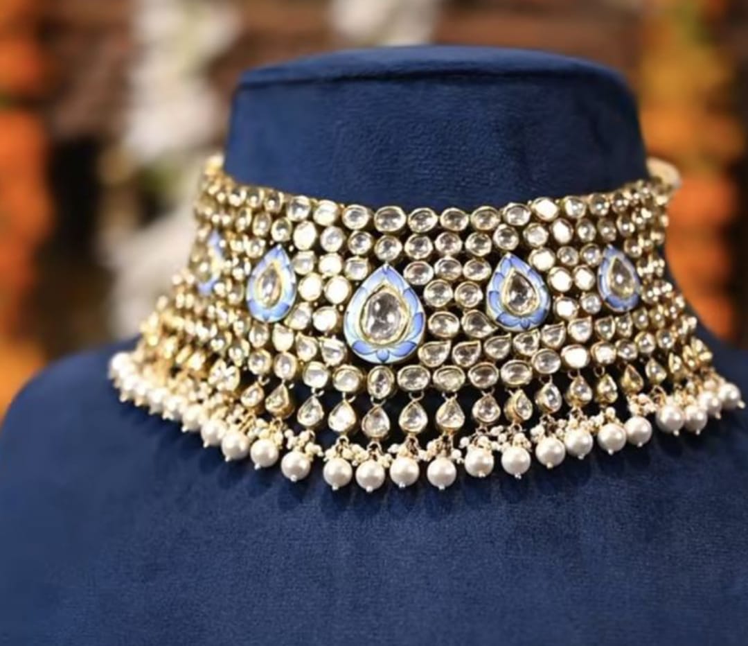 Meenakari Polki And Pearl Choker Necklace