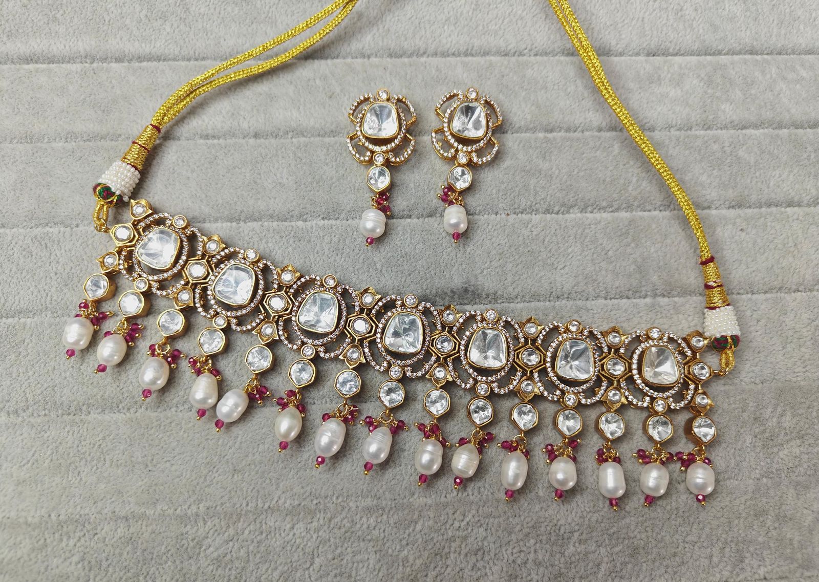 Traditional Gold Plated Heavy Polki Choker Necklace