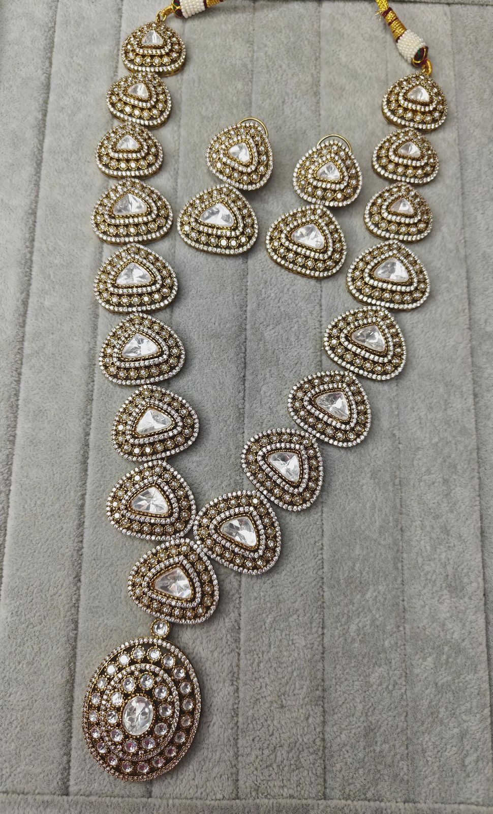 Victorian Gold Plated Diamond Look Polki Long Necklace