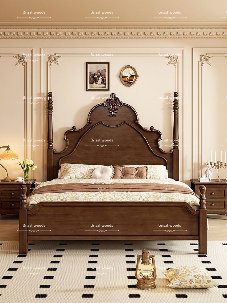 Wooden bed in teak wood